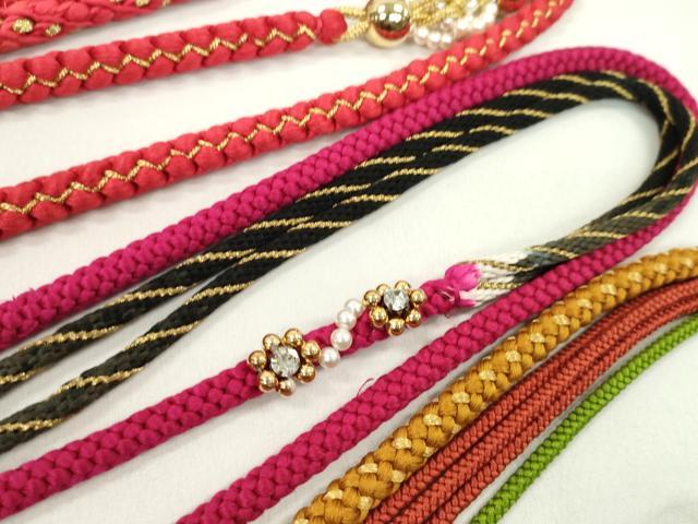平和屋着物▼和装小物 帯締め3本セット 振袖用 飾り付き パール ビジュー 狐色 紅緋色 ルビー色×黒 金糸 逸品 CABJ1364ju