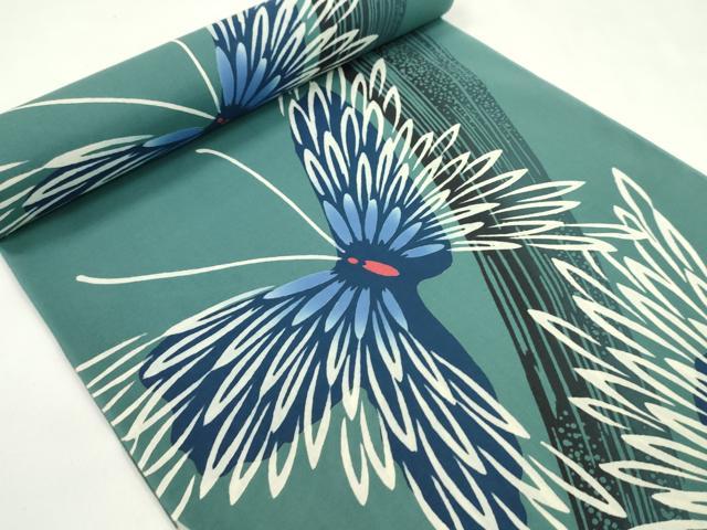 平和屋着物*夏物 浴衣 反物 TAKEZO 注染 蝶 綿 着尺 逸品 未使用 CABJ1412ju
