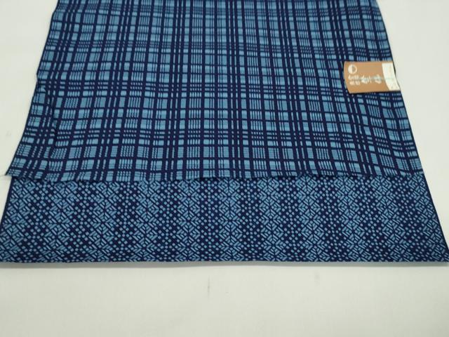 平和屋着物*夏物 竺仙 浴衣 反物 両面染 格子柄 綿 証紙付き 着尺 逸品 未使用 CABJ1421ju