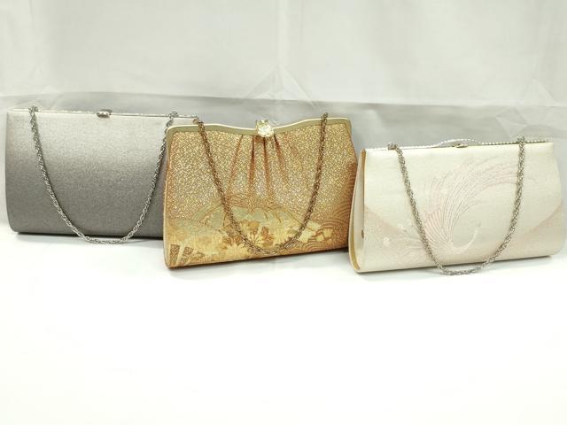 平和屋着物▼和装小物 和装バッグまとめて3点 ハンドバッグ 佐賀錦 扇面鳳凰流水花文 金銀糸 逸品 CABJ1462ju