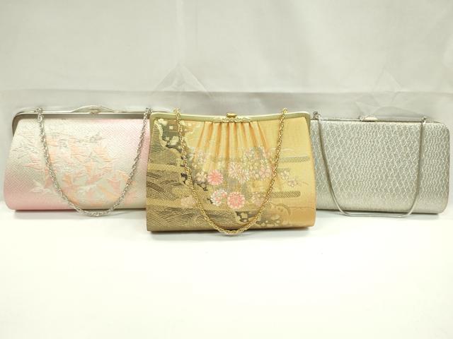 平和屋着物▼和装小物 和装バッグまとめて3点 ハンドバッグ 佐賀錦 エ霞流水花文 網目文 金銀糸 逸品 CABJ1464ju