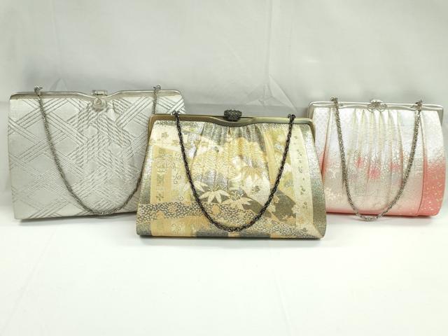 平和屋着物▼和装小物 和装バッグまとめて3点 ハンドバッグ 佐賀錦 松竹梅 草花文 箔散らし 金銀糸 逸品 CABJ1475ju