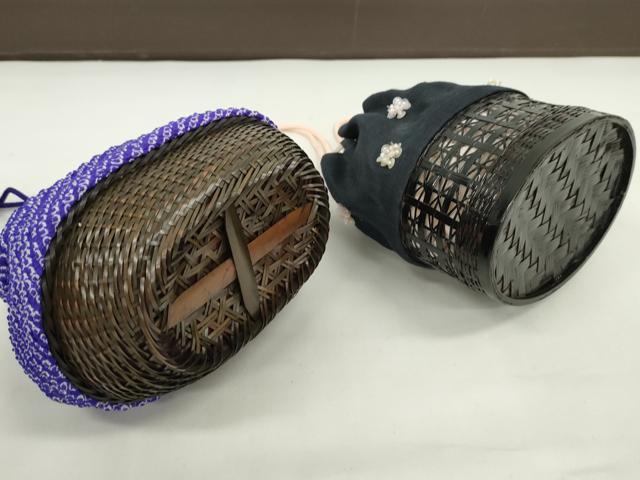 平和屋着物▼夏物 和装小物 和装バッグ 籠巾着まとめて5点 浴衣 縮緬 ビーズ スパンコール 絞り 枝梅文など 逸品 CABJ1487ju