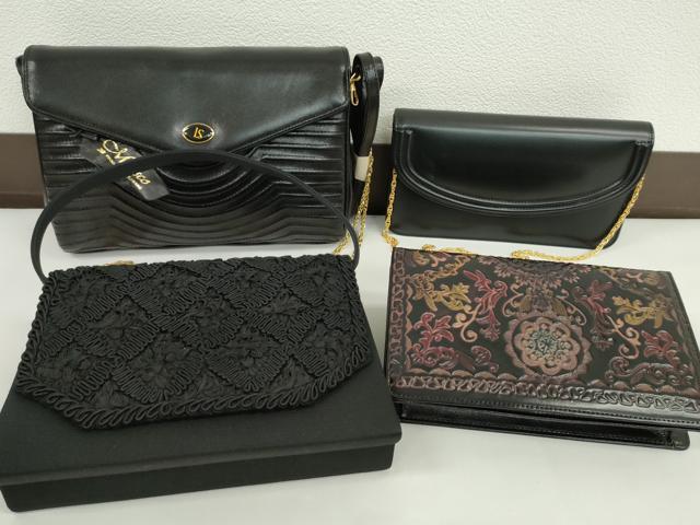 平和屋着物▼和装小物 ファッション小物 黒バッグまとめて4点 型押し 本皮 カワノバッグ Moresco コード刺繍 逸品 CABJ1498ju