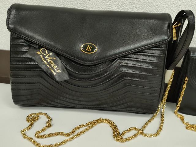平和屋着物▼和装小物 ファッション小物 黒バッグまとめて4点 型押し 本皮 カワノバッグ Moresco コード刺繍 逸品 CABJ1498ju