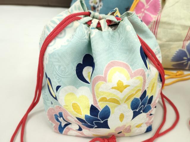 平和屋着物▼和装小物 和装バッグ 巾着まとめて5点 浴衣 花 楓 リバーシブル 綿 縮緬など 逸品 CABJ1501ju
