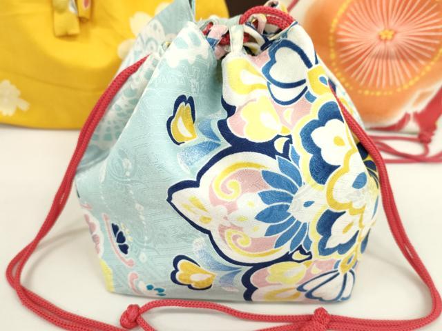 平和屋着物▼和装小物 和装バッグ 巾着まとめて5点 浴衣 花 梅 リバーシブル 綿 逸品 CABJ1502ju