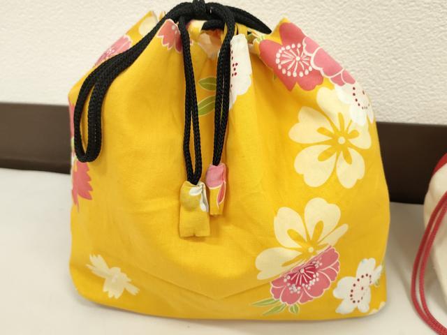平和屋着物▼和装小物 和装バッグ 巾着まとめて5点 浴衣 花 梅 リバーシブル 綿 逸品 CABJ1502ju