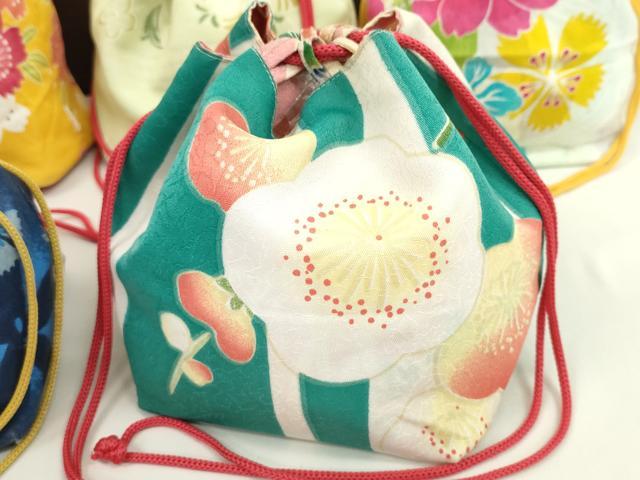 平和屋着物▼和装小物 和装バッグ 巾着まとめて5点 浴衣 うさぎ 花 リバーシブル 綿 逸品 CABJ1504ju