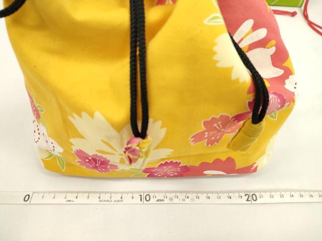 平和屋着物▼和装小物 和装バッグ 巾着まとめて5点 浴衣 うさぎ 花唐草 リバーシブル 綿 逸品 CABJ1505ju