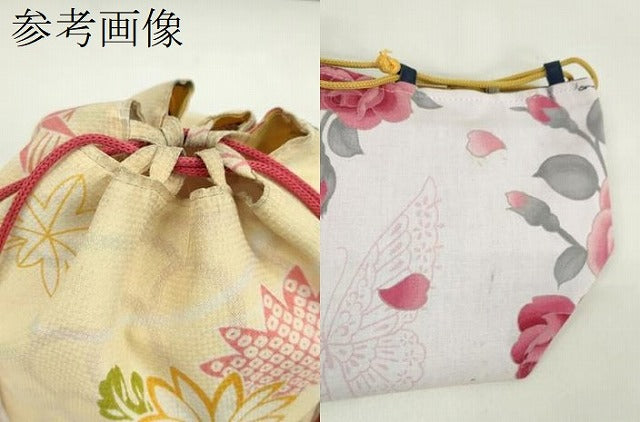 平和屋着物▼和装小物 和装バッグ 巾着まとめて5点 浴衣 雪輪花文 藤花房 リバーシブル 綿 逸品 CABJ1510ju