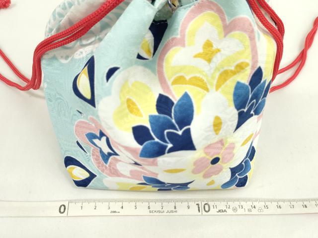 平和屋着物▼和装小物 和装バッグ 巾着まとめて5点 浴衣 雪輪花文 藤花房 リバーシブル 綿 逸品 CABJ1510ju