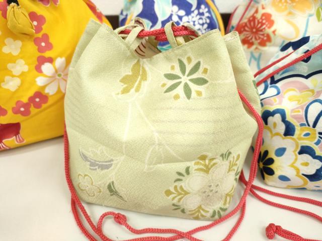 平和屋着物▼和装小物 和装バッグ 巾着まとめて5点 浴衣 金魚 花 リバーシブル 綿 逸品 CABJ1512ju