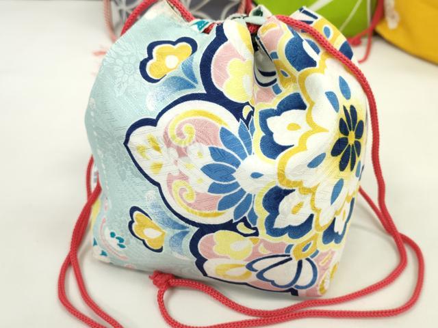 平和屋着物▼和装小物 和装バッグ 巾着まとめて5点 浴衣 蝶 花 金魚 七宝花文 リバーシブル 綿 逸品 CABJ1513ju