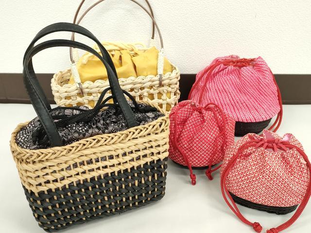 平和屋着物▼夏物 和装小物 和装バッグ 籠巾着まとめて5点 浴衣 レース風 絞りなど 逸品 CABJ1534ju