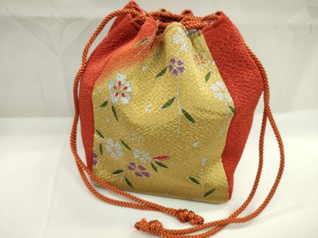 平和屋着物▼和装小物 和装バッグ 巾着まとめて5点 枝垂れ桜 菊唐草文 金銀彩 袴 浴衣 逸品 CABJ1537ju