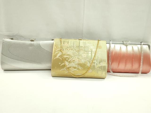 平和屋着物▼和装小物 和装バッグまとめて3点 ハンドバッグ 佐賀錦 雪芝花文 流水文 金銀糸 逸品 CABJ1550ju
