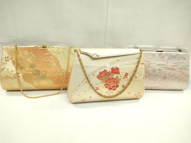 平和屋着物▼和装小物 和装バッグまとめて3点 ハンドバッグ 佐賀錦 檜扇吉祥花文 草花文 金銀糸 逸品 CABJ1552ju