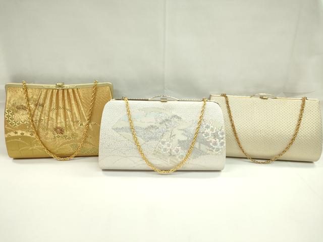 平和屋着物▼和装小物 和装バッグまとめて3点 ハンドバッグ 佐賀錦 露芝道長花文 地紙重ね梅松文 礼装 金銀糸 逸品 CABJ1561ju