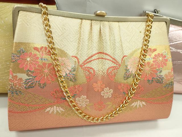 平和屋着物▼和装小物 和装バッグまとめて3点 ハンドバッグ 佐賀錦 地紙花文 芝草文 金銀糸 逸品 CABJ1567ju