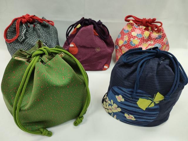 平和屋着物▼和装小物 和装バッグ 巾着まとめて5点 舞蝶花文 網目菊文 ダルマ 袴 浴衣 逸品 CABJ1572ju