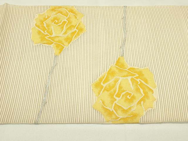平和屋着物*夏物 八寸名古屋帯 絽綴れ 薔薇 銀糸 正絹 逸品 未使用 CABJ1605rv