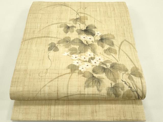 平和屋着物*夏物 九寸開き名古屋帯 手描き 草花文 麻 逸品 CABJ1633rv