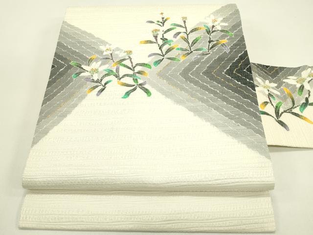 平和屋着物*夏物 九寸名古屋帯 草花文 金彩 正絹 逸品 未使用 CABJ1634rv