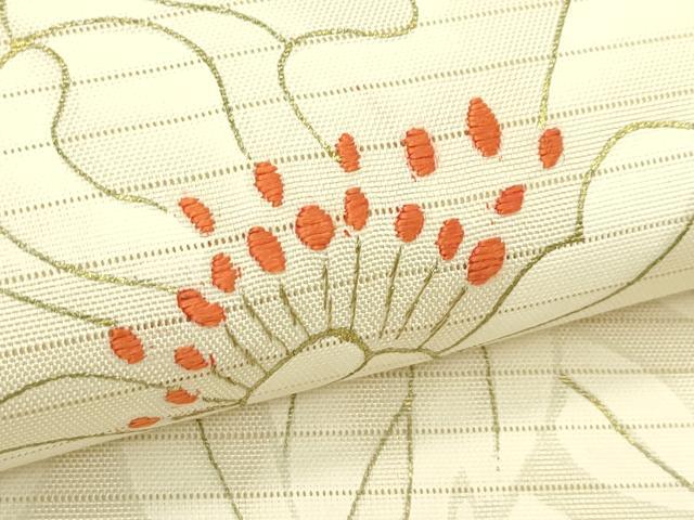 平和屋着物*夏物 絽塩瀬 九寸名古屋帯 刺繍 牡丹 金彩 正絹 逸品 未使用 CABJ1635rv
