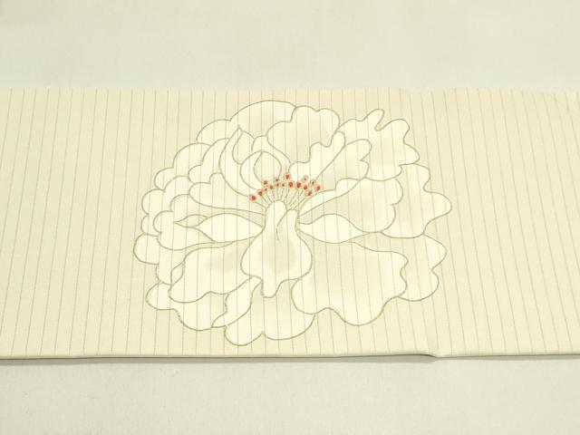 平和屋着物*夏物 絽塩瀬 九寸名古屋帯 刺繍 牡丹 金彩 正絹 逸品 未使用 CABJ1635rv