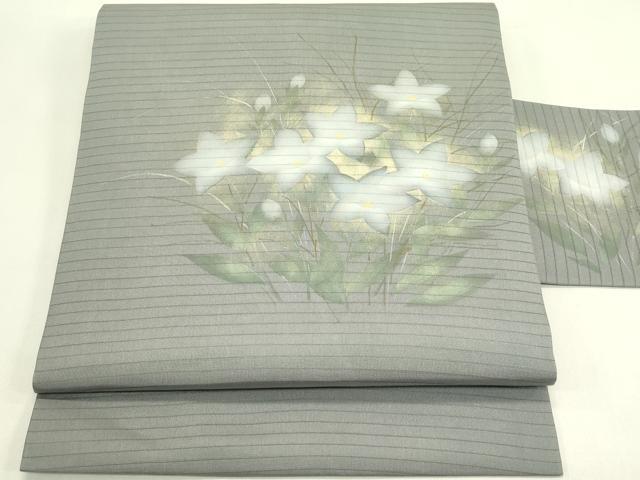 平和屋着物*夏物 絽塩瀬 九寸名古屋帯 桔梗 金銀彩 正絹 逸品 CABJ1663rv