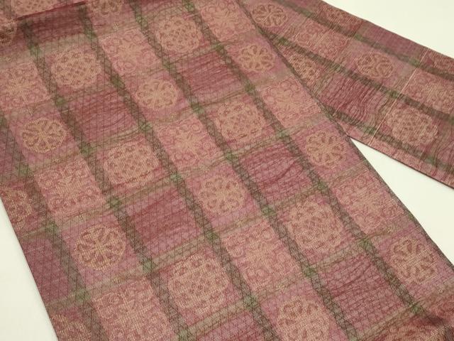 平和屋着物*夏物 九寸名古屋帯 格子花文 金糸 正絹 逸品 未使用 CABJ1672rv