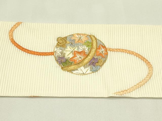 平和屋着物*夏物 九寸名古屋帯 総刺繍 駒刺繍 鈴 金糸 正絹 逸品 CABJ1678rv