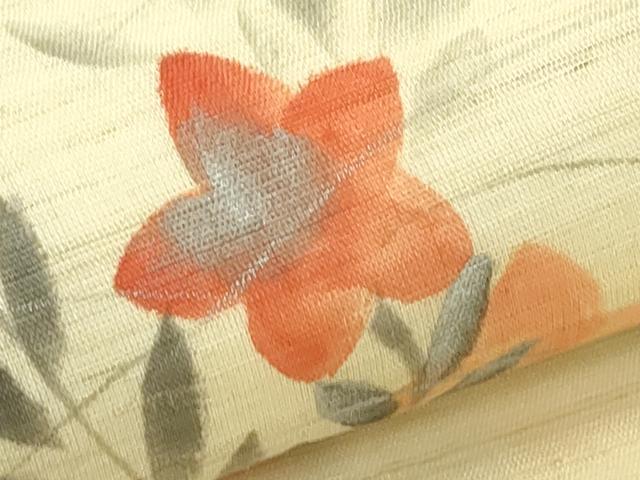 平和屋着物*夏物 九寸名古屋帯 手描き 桔梗 銀彩 麻 逸品 CABJ1679rv