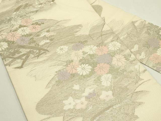 平和屋着物*夏物 九寸名古屋帯 秋草文 銀糸 正絹 逸品 CABJ1691rv