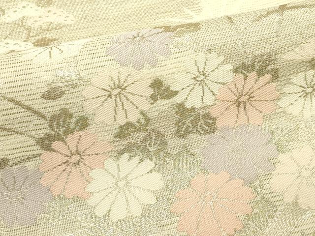平和屋着物*夏物 九寸名古屋帯 秋草文 銀糸 正絹 逸品 CABJ1691rv