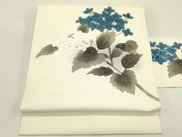 平和屋着物*夏物 絽塩瀬 九寸名古屋帯 手描き 紫陽花 金彩 正絹 逸品 CABJ1693rv