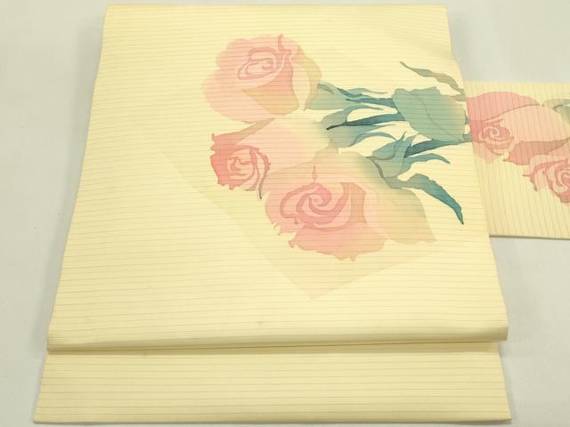 平和屋着物*夏物 絽塩瀬 九寸名古屋帯 作家物 ろうけつ染め 薔薇 正絹 逸品 CABJ1694rv