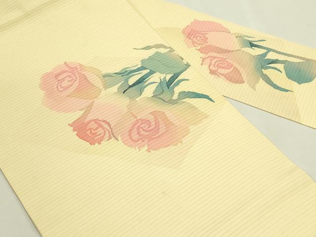 平和屋着物*夏物 絽塩瀬 九寸名古屋帯 作家物 ろうけつ染め 薔薇 正絹 逸品 CABJ1694rv
