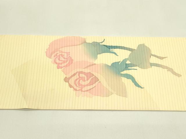 平和屋着物*夏物 絽塩瀬 九寸名古屋帯 作家物 ろうけつ染め 薔薇 正絹 逸品 CABJ1694rv