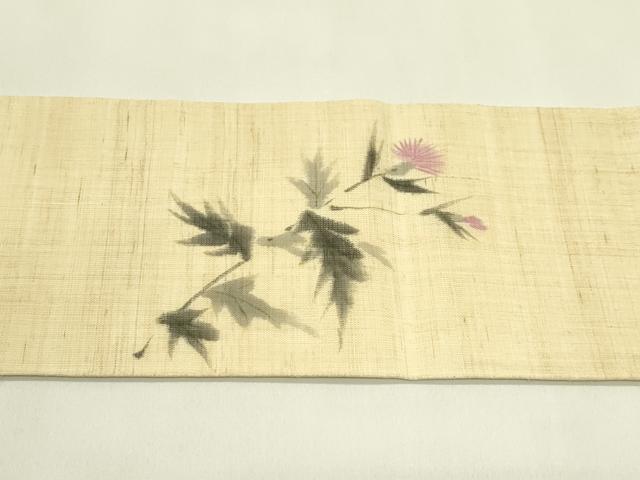 平和屋着物*夏物 九寸名古屋帯 手描き アザミ 麻 逸品 CABJ1698rv