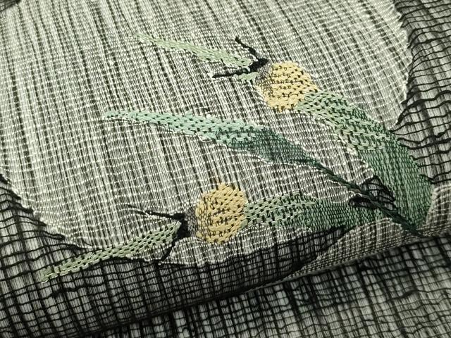 平和屋着物*夏物 太鼓柄袋帯 すくい織 夏虫 黒地 金銀糸 正絹 逸品 未使用 CABJ1702rv