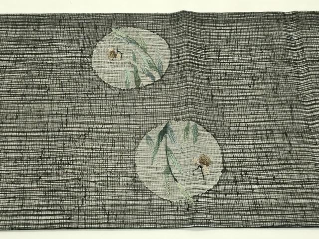 平和屋着物*夏物 太鼓柄袋帯 すくい織 夏虫 黒地 金銀糸 正絹 逸品 未使用 CABJ1702rv