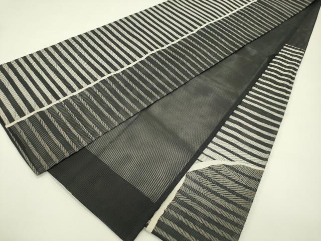 平和屋着物*夏物 六通柄袋帯 立波文 黒地 銀糸 正絹 逸品 CABJ1704rv
