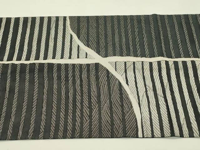 平和屋着物*夏物 六通柄袋帯 立波文 黒地 銀糸 正絹 逸品 CABJ1704rv
