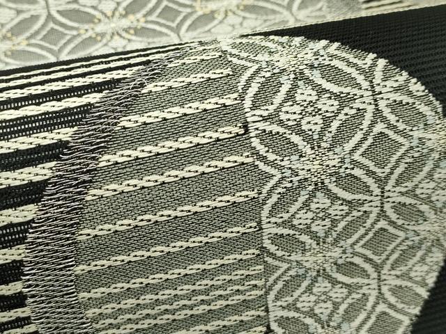 平和屋着物*夏物 六通柄袋帯 矢羽七宝文 黒地 銀糸 正絹 逸品 CABJ1711rv
