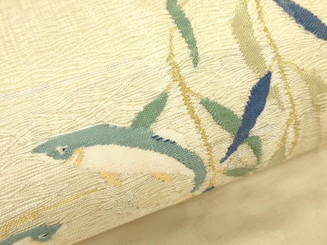 平和屋着物*夏物 太鼓柄袋帯 すくい織 魚 光琳水 金銀糸 正絹 逸品 未使用 CABJ1728rv