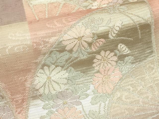 平和屋着物*夏物 六通柄袋帯 扇面花文 金銀糸 正絹 逸品 CABJ1749rv