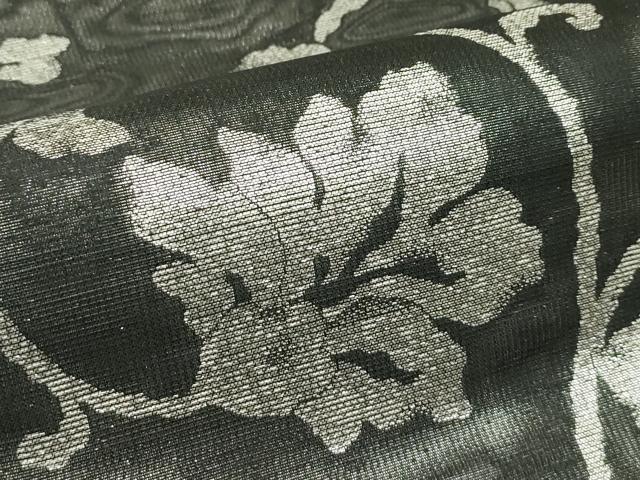 平和屋着物*夏物 六通柄袋帯 花唐草文 黒地 銀糸 さが美扱い 正絹 逸品 未使用 CABJ1761rv