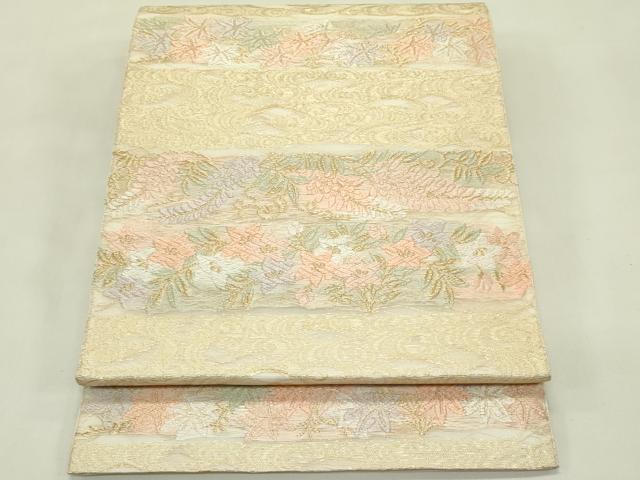 平和屋着物*夏物 六通柄袋帯 唐織 流水草花文 金糸 正絹 逸品 CABJ1764rv
